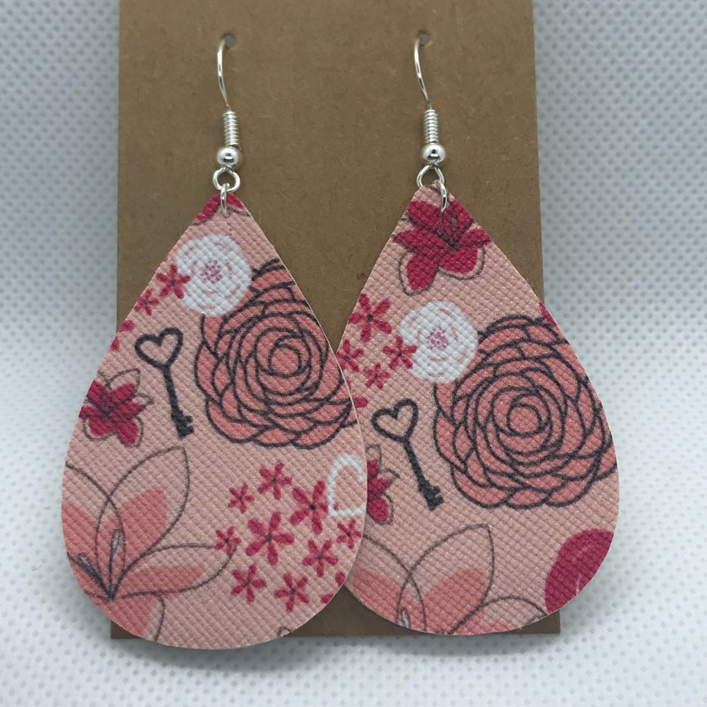 3/$15 valentine floral faux leather earrings